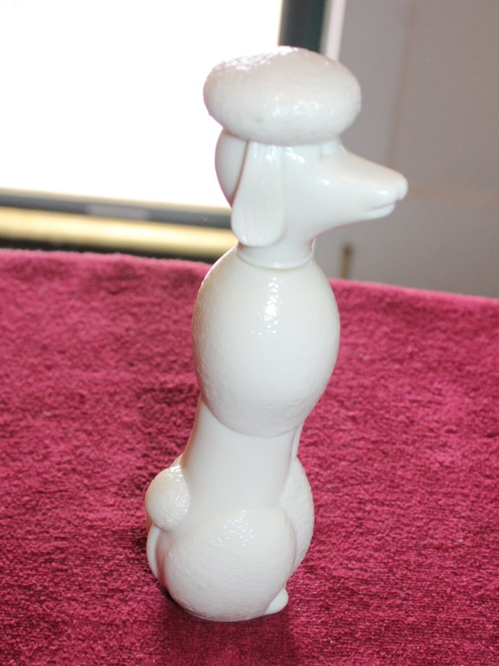 Vintage Avon "Suzette" Poodle decanter, milk glass bottle produced 1970s
